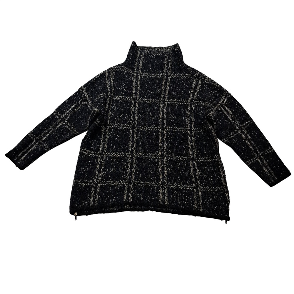 NOM Sweater Maternity Womens Medium Black Plaid Nursing Mock Neck Wool Blend